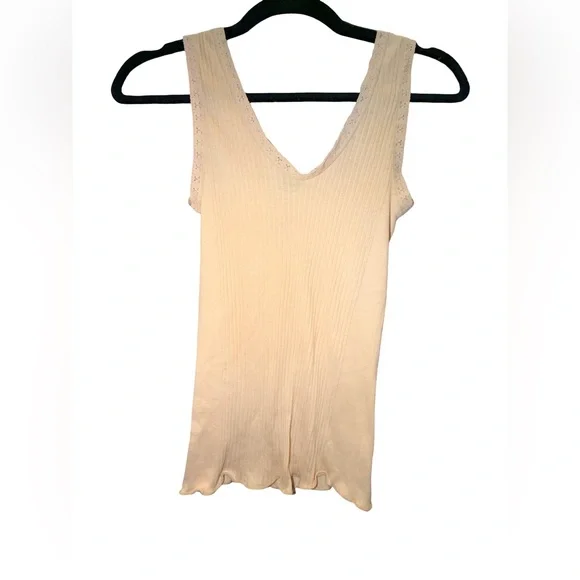 Lace-Trim Ribbed Tank Cami - Cream sm - Picture 4 of 4